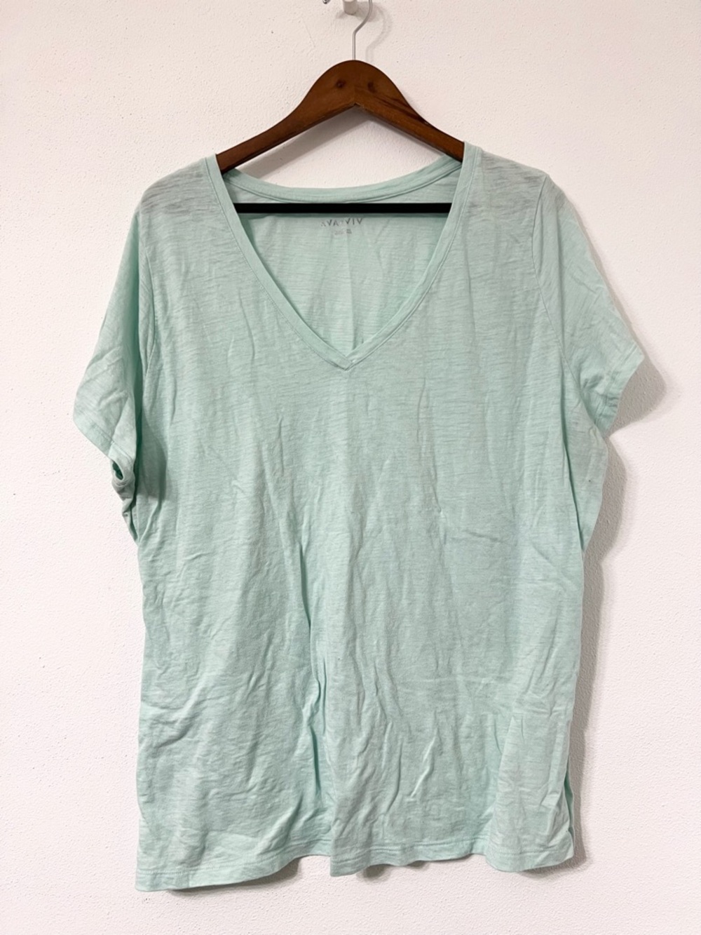 Ava & Viv Mint Green V Neck Tee Plus Size 3X Short Sleeve